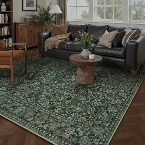 HUGEAR 2x6 Runner Rug Machine Washable Tradition Brown Hallway Area Rugs Indoor Accent Rugs Floral Low Pile Carpet Distressed Throw Rug Bedroom Living Room Office Dining Kitchen Laundry Non Slip in Kuwait