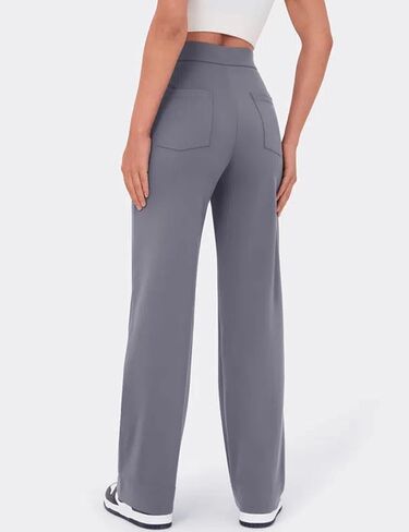 Flygo Womens High Waisted Multiple Pockets Straight Leg Flexipants Stretchy Work Trousers Button Down Casual Pants(Grey Medium) in Saudi Arabia