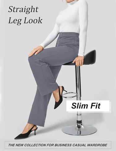 Flygo Womens High Waisted Multiple Pockets Straight Leg Flexipants Stretchy Work Trousers Button Down Casual Pants(Grey Medium) in Saudi Arabia
