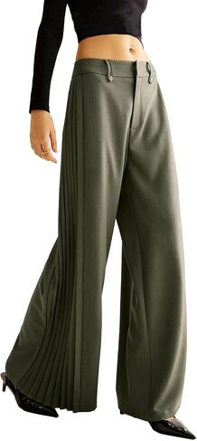 Ladyful Women's Causal Wide Leg Pants Loose Mid Waisted Side Pleated Business Outfits Long Flowy Trousers in Saudi Arabia