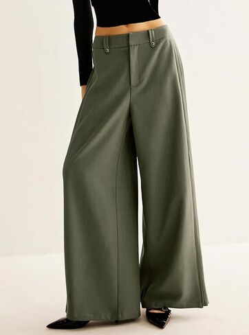Ladyful Women's Causal Wide Leg Pants Loose Mid Waisted Side Pleated Business Outfits Long Flowy Trousers in Saudi Arabia