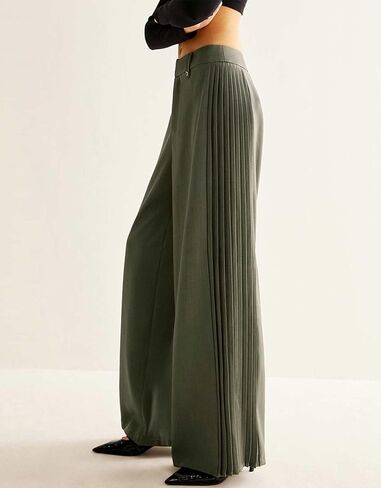 Ladyful Women's Causal Wide Leg Pants Loose Mid Waisted Side Pleated Business Outfits Long Flowy Trousers in Saudi Arabia