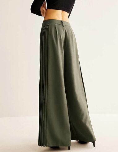 Ladyful Women's Causal Wide Leg Pants Loose Mid Waisted Side Pleated Business Outfits Long Flowy Trousers in Saudi Arabia