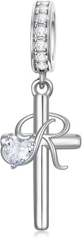 PROESS Initial Cross Charm 925 Sterling Silver Letter A B C Pendant Dangle Charm Beads for Bracelet Initial Cross Jewelry Gifts for Women in Saudi Arabia