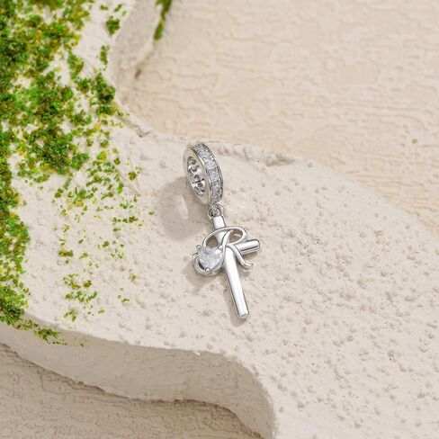 PROESS Initial Cross Charm 925 Sterling Silver Letter A B C Pendant Dangle Charm Beads for Bracelet Initial Cross Jewelry Gifts for Women in Saudi Arabia