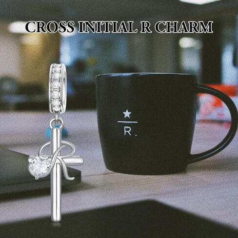 PROESS Initial Cross Charm 925 Sterling Silver Letter A B C Pendant Dangle Charm Beads for Bracelet Initial Cross Jewelry Gifts for Women in Saudi Arabia