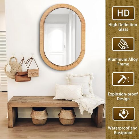 20 × 30 بوصة مرآة راتان بيضاوية للجدار ، وحمام بوهيميا/مرايا بوهو المزرعة ، ومرآة زخرفية غير مرغوب in Saudi Arabia