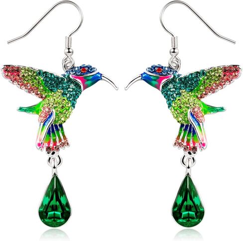 Superchic Cute Hummingbird Sterling Silver Earrings with Crystals Dangle Colorful Gift for Women in Kuwait