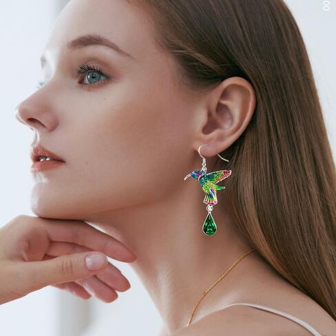 Superchic Cute Hummingbird Sterling Silver Earrings with Crystals Dangle Colorful Gift for Women in Kuwait