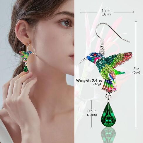 Superchic Cute Hummingbird Sterling Silver Earrings with Crystals Dangle Colorful Gift for Women in Kuwait