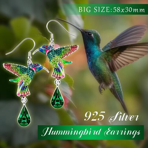 Superchic Cute Hummingbird Sterling Silver Earrings with Crystals Dangle Colorful Gift for Women in Kuwait