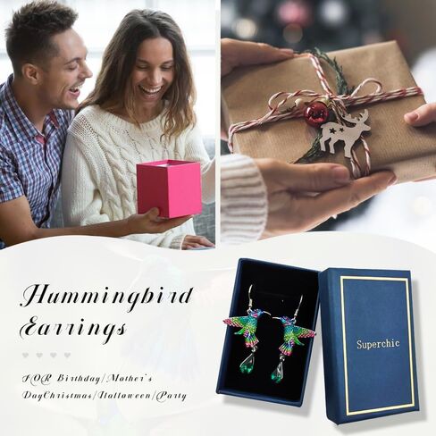 Superchic Cute Hummingbird Sterling Silver Earrings with Crystals Dangle Colorful Gift for Women in Kuwait
