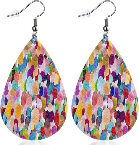 Colorful Earrings for Women Leather Teardrop Dangle Drop Jewelry Outfits Accessories in Saudi Arabia