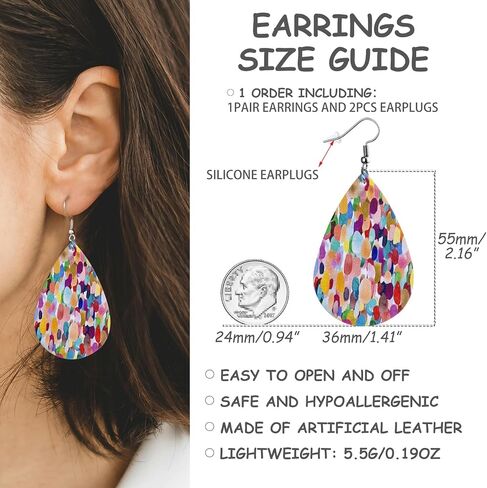 Colorful Earrings for Women Leather Teardrop Dangle Drop Jewelry Outfits Accessories in Saudi Arabia