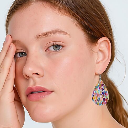 Colorful Earrings for Women Leather Teardrop Dangle Drop Jewelry Outfits Accessories in Saudi Arabia