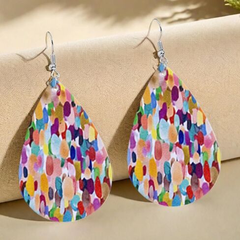 Colorful Earrings for Women Leather Teardrop Dangle Drop Jewelry Outfits Accessories in Saudi Arabia