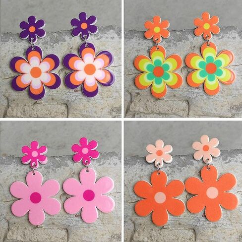 Floral Daisy Flower Dangle Earrings Y2k Vintage Resin Bohemian Lightweight Acrylic 60S 70S Party Mother's Day Valentien's Day Graduation Gift for Women in Saudi Arabia