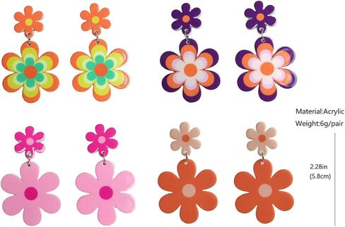 Floral Daisy Flower Dangle Earrings Y2k Vintage Resin Bohemian Lightweight Acrylic 60S 70S Party Mother's Day Valentien's Day Graduation Gift for Women in Saudi Arabia