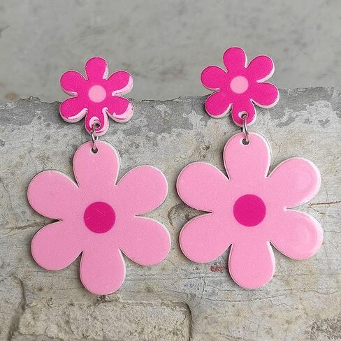 Floral Daisy Flower Dangle Earrings Y2k Vintage Resin Bohemian Lightweight Acrylic 60S 70S Party Mother's Day Valentien's Day Graduation Gift for Women in Saudi Arabia