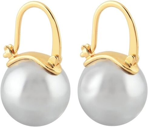 925 Sterling Silver Pearl Dangle Drop أقراط للنساء الفتيات hypoallergenic 14k مقفل مطلي بالذهب مجوهرات أنيقة مقاس 14 ملم in Kuwait