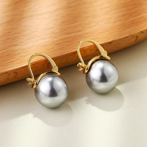 925 Sterling Silver Pearl Dangle Drop أقراط للنساء الفتيات hypoallergenic 14k مقفل مطلي بالذهب مجوهرات أنيقة مقاس 14 ملم in Kuwait