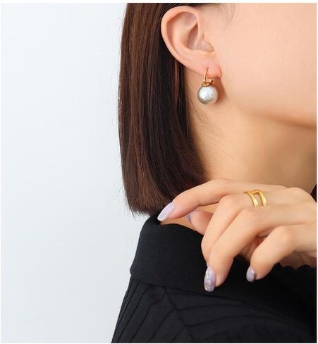 925 Sterling Silver Pearl Dangle Drop أقراط للنساء الفتيات hypoallergenic 14k مقفل مطلي بالذهب مجوهرات أنيقة مقاس 14 ملم in Kuwait