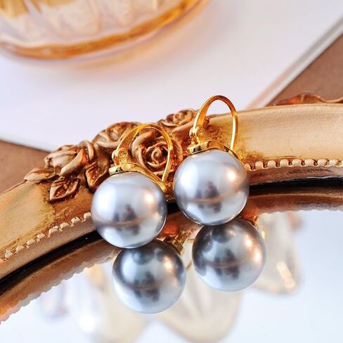 925 Sterling Silver Pearl Dangle Drop أقراط للنساء الفتيات hypoallergenic 14k مقفل مطلي بالذهب مجوهرات أنيقة مقاس 14 ملم in Kuwait