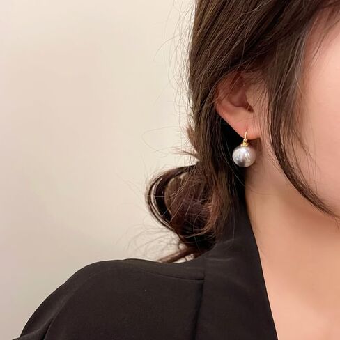 925 Sterling Silver Pearl Dangle Drop أقراط للنساء الفتيات hypoallergenic 14k مقفل مطلي بالذهب مجوهرات أنيقة مقاس 14 ملم in Kuwait