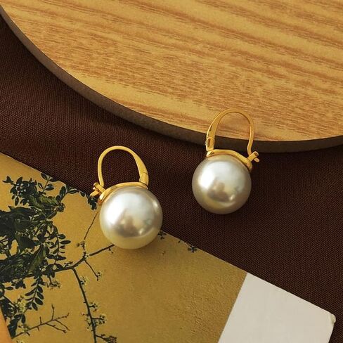 925 Sterling Silver Pearl Dangle Drop أقراط للنساء الفتيات hypoallergenic 14k مقفل مطلي بالذهب مجوهرات أنيقة مقاس 14 ملم in Kuwait
