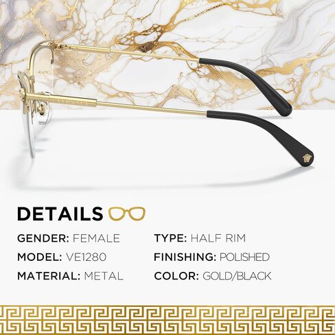 Versace VE1280 55 ملم نظارات غير مستقطبة للنساء - إطار معدن عيون من الذهب والأسود مع معابد ذهبية ونظارات خفيفة الوزن ومريحة للاستخدام المطول ، ومجموعة eshades eyewear in Saudi Arabia