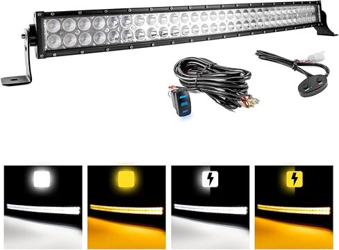 WeiSen 32" 180W Amber & White LED Curved Light Bar Kit with Memory Function Wiring Harness Rocker Switch and Mounting Brackets Compatible with Polaris RZR XP1000 900 2014-2023 in Saudi Arabia