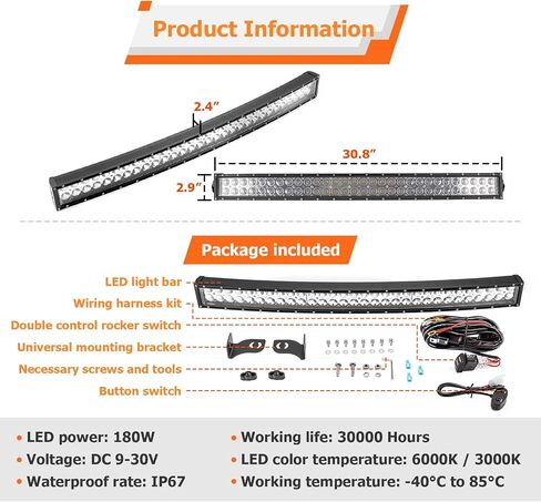 WeiSen 32" 180W Amber & White LED Curved Light Bar Kit with Memory Function Wiring Harness Rocker Switch and Mounting Brackets Compatible with Polaris RZR XP1000 900 2014-2023 in Saudi Arabia