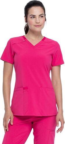 Dickies Scrub Set For Women V-Neck Top DK615 Natural Rise Tapered Leg Pull-On Pant DK005 with 360° Stretch Fabric, Hot Pink - M Top/M Tall Pant in Saudi Arabia