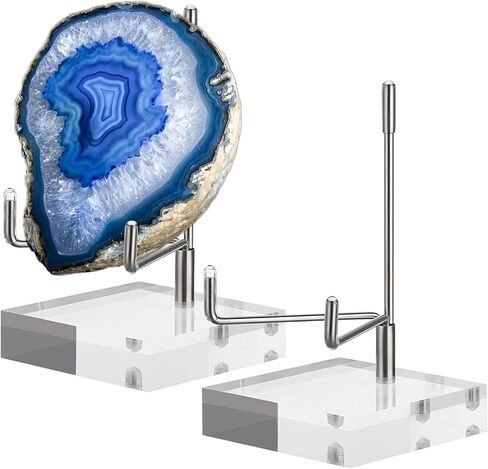 Hipiwe 2 Pcs Clear Acrylic Display Stand Holder with Adjustable Metal Arms Display Easel Stands for Rock Gemstones Fossils Minerals Agate Slabs Plates Crystals Saucers,3.1x3.1x4.9 inch in Saudi Arabia
