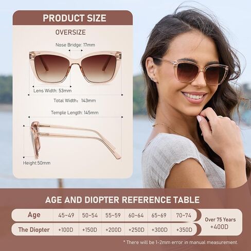 Bifocal Reading Sunglasses for Women Oversized Cat eye Fashion Sun Reader Spring Hinge Eyewear UV Protection PT2001C in Kuwait