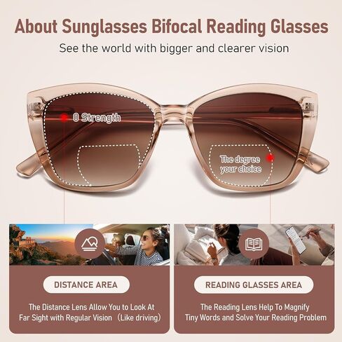 Bifocal Reading Sunglasses for Women Oversized Cat eye Fashion Sun Reader Spring Hinge Eyewear UV Protection PT2001C in Kuwait