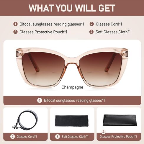 Bifocal Reading Sunglasses for Women Oversized Cat eye Fashion Sun Reader Spring Hinge Eyewear UV Protection PT2001C in Kuwait