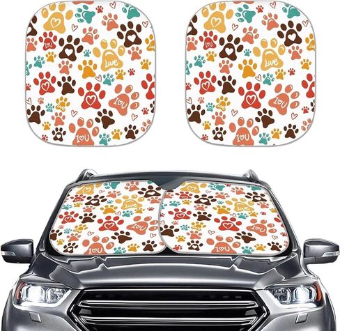 2-Pcs Black Dog Paw Print Sun Shade for Car Windshield Auto Windshield Sunshade Foldable UV Rays Sun Visor Protector Auto Accessories for Most Sedans SUV Van Truck in Saudi Arabia