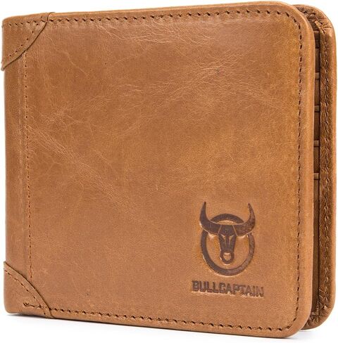 BULLCAPTAIN Men's Genuine Leather RFID Trifold Wallet with 2 ID Window Credit Card Holders Wallets (grey) in Saudi Arabia