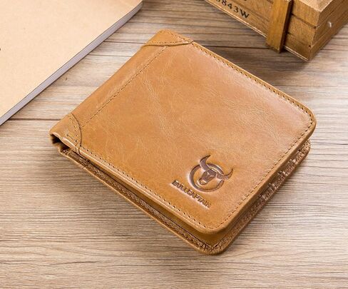 BULLCAPTAIN Men's Genuine Leather RFID Trifold Wallet with 2 ID Window Credit Card Holders Wallets (grey) in Saudi Arabia