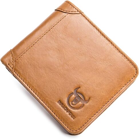BULLCAPTAIN Men's Genuine Leather RFID Trifold Wallet with 2 ID Window Credit Card Holders Wallets (grey) in Saudi Arabia