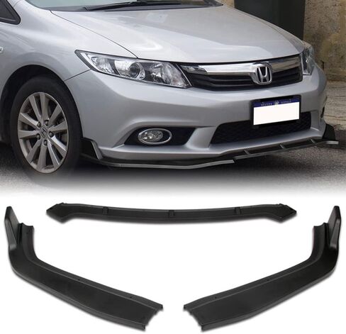 Q1-TECH, 9-Piece Front Bumper Lip & Side Skirt Extensions Diffuser Compatible with 2012 Honda Civic 4DR/Sedan (Gen 9th Only), Front Lip Spoiler Air Chin Body Splitter ABS (Matt Black) in Kuwait