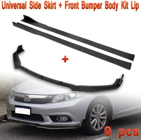Q1-TECH, 9-Piece Front Bumper Lip & Side Skirt Extensions Diffuser Compatible with 2012 Honda Civic 4DR/Sedan (Gen 9th Only), Front Lip Spoiler Air Chin Body Splitter ABS (Matt Black) in Kuwait