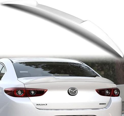 HYPERSPEED W-Power Trunk Spoiler Wing Lid Rear Tail Lip kit ABS V-Style Fit for 2019 2020 2021 2022 2023 Mazda 3 Mazda3 Sedan, Car Mods Exterior Accessories Replacement Parts Assembly (Pearl White) in Saudi Arabia