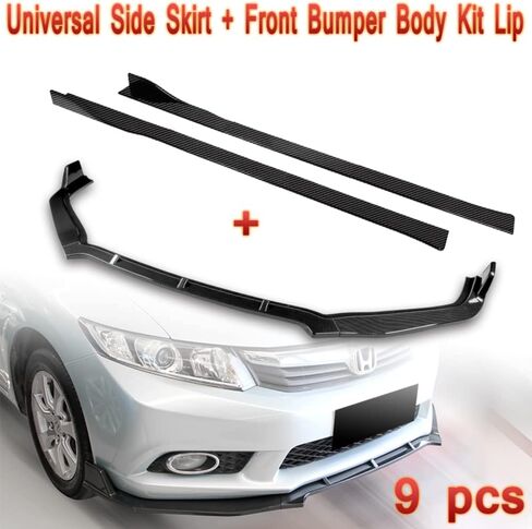 Q1-TECH, 9-Piece Front Bumper Lip & Side Skirt Extensions Diffuser Compatible with 2012 Honda Civic 4DR/Sedan (Gen 9th Only), Front Lip Spoiler Air Chin Body Splitter ABS (Matt Black) in Saudi Arabia