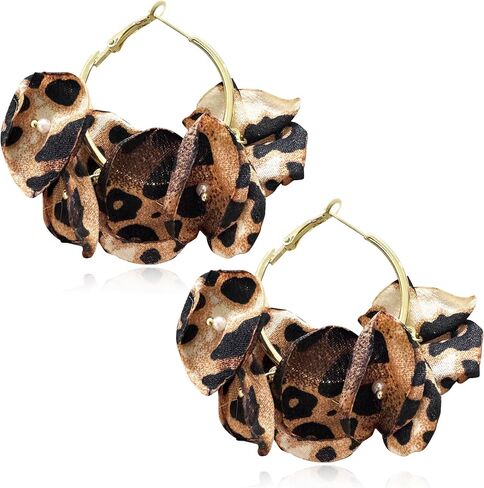 GPASTG Bohemian Fabric Flower Petal Pearl Dangle Drop Stud Round Hoop Earrings For Women in Kuwait