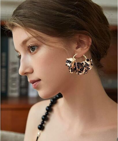 GPASTG Bohemian Fabric Flower Petal Pearl Dangle Drop Stud Round Hoop Earrings For Women in Kuwait