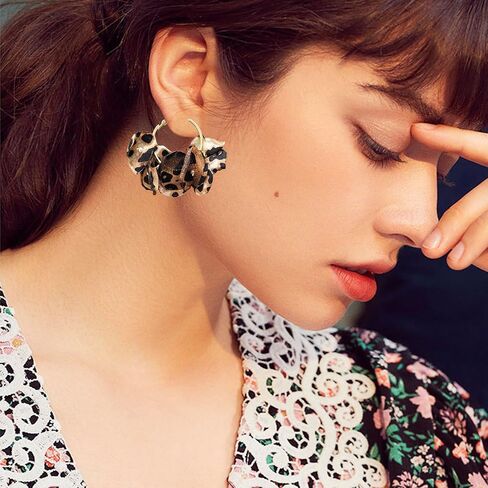 GPASTG Bohemian Fabric Flower Petal Pearl Dangle Drop Stud Round Hoop Earrings For Women in Kuwait