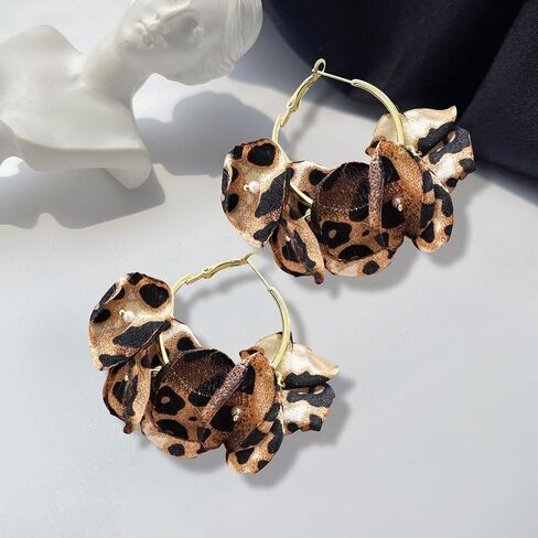 GPASTG Bohemian Fabric Flower Petal Pearl Dangle Drop Stud Round Hoop Earrings For Women in Kuwait