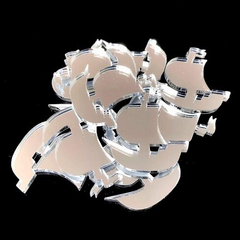 Super Cool Creations Pirate Ship Shaped Crafting Mirrors, Set of 10, Many Colours, Shatterproof Acrylic, Silver Mirror, Pack of 10 x 6cm in Saudi Arabia